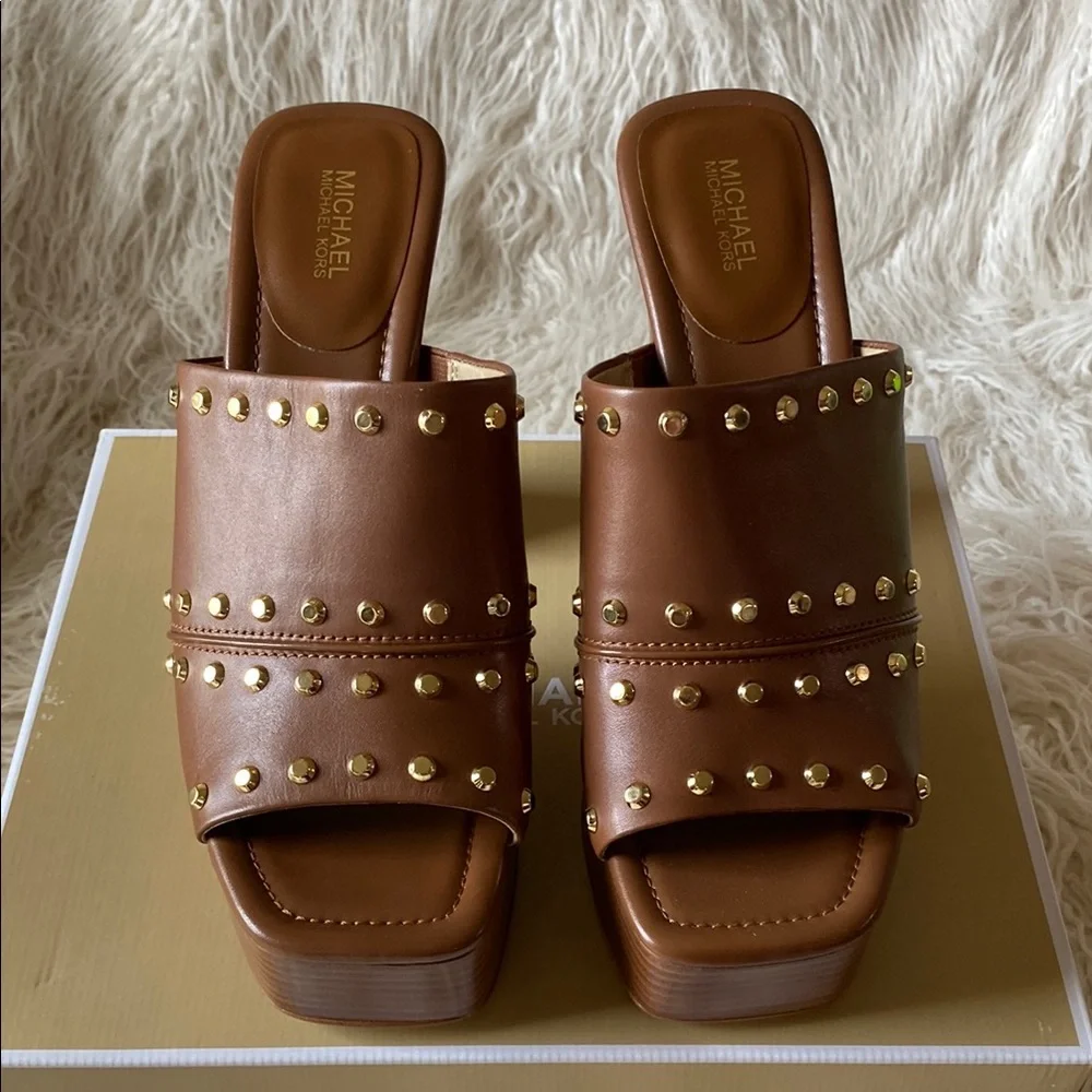 🔥 NWT 🔥 Michael Kors Jagger Platform Mule, Luggage, Size 9 - Picture 7 of 14